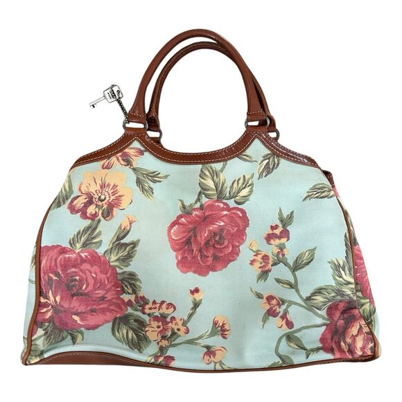 Fossil Floral Tapestry Satchel Bag 75086 Key Aqua Red Roses Cottagecore Boho - Picture 1 of 13